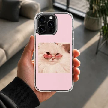 Aesthetic Cat with sunglasses on a pink backdrop phone case — Lifestyle