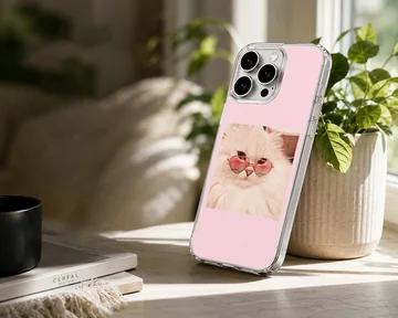 Aesthetic Cat with sunglasses on a pink backdrop phone case — Lifestyle