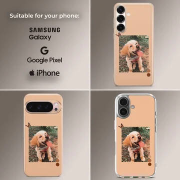 Aesthetic dog with playful puppy and butterfly phone case — Collage