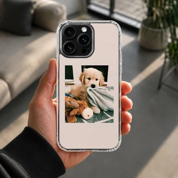 Aesthetic Dog phone case featuring a cute puppy and plush toy with a soft TPU snap case. — Lifestyle