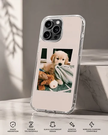 Aesthetic Dog phone case featuring a cute puppy and plush toy with a soft TPU snap case. — Specs