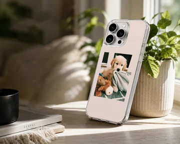 Aesthetic Dog phone case featuring a cute puppy and plush toy with a soft TPU snap case. — Lifestyle