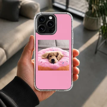 Aesthetic dog lying on a colorful cushion phone case — Lifestyle