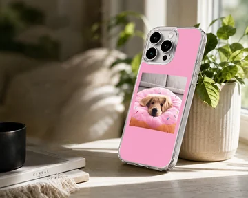 Aesthetic dog lying on a colorful cushion phone case — Lifestyle