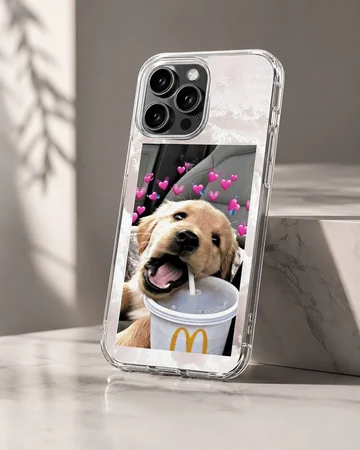 Photographic design of an aesthetic dog with hearts on phone case — Hero