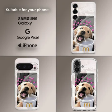 Photographic design of an aesthetic dog with hearts on phone case — Collage