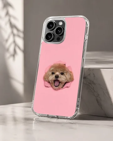 Aesthetic dog with playful face on a phone case — Hero