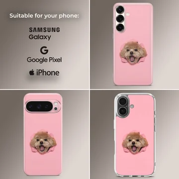 Aesthetic dog with playful face on a phone case — Collage