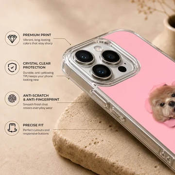 Aesthetic dog with playful face on a phone case — Info