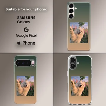 Aesthetic dog with a serene background on phone case — Collage