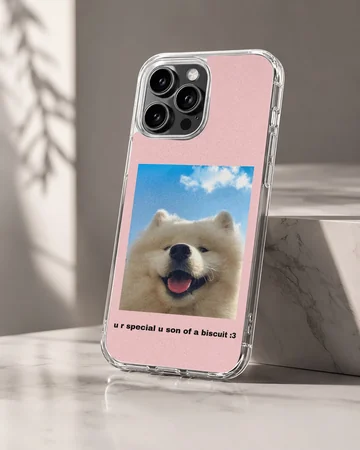 Aesthetic dog design with a fluffy white dog on a phone case — Hero