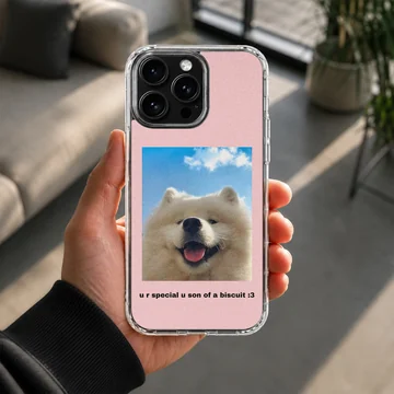 Aesthetic dog design with a fluffy white dog on a phone case — Lifestyle