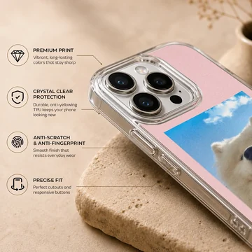 Aesthetic dog design with a fluffy white dog on a phone case — Info