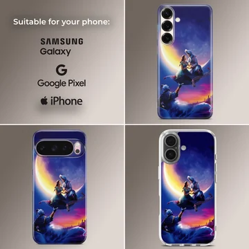 Aladdin cartoon characters on a flying carpet under a moonlit sky phone case — Collage