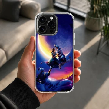 Aladdin cartoon characters on a flying carpet under a moonlit sky phone case — Lifestyle