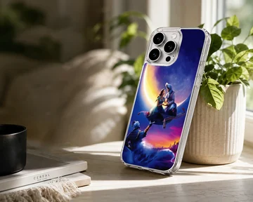 Aladdin cartoon characters on a flying carpet under a moonlit sky phone case — Lifestyle
