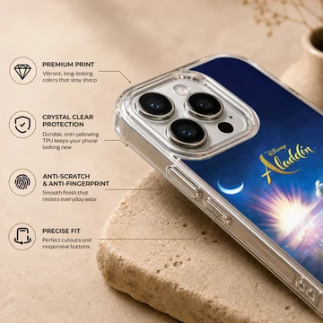 Aladdin and Genie flying over a city at night phone case — Info