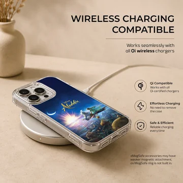 Aladdin and Genie flying over a city at night phone case — Charging