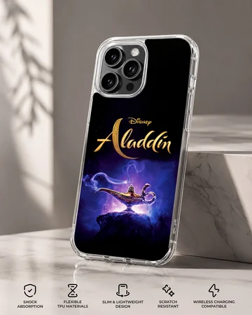 Aladdin Genie Lamp glowing in vibrant colors on phone case — Specs