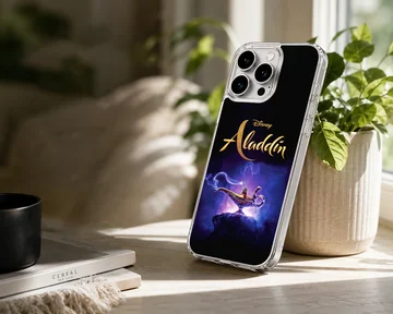 Aladdin Genie Lamp glowing in vibrant colors on phone case — Lifestyle