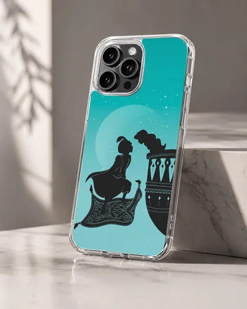Aladdin and Jasmine silhouette under a moonlit sky on phone case — Hero