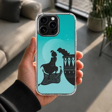 Aladdin and Jasmine silhouette under a moonlit sky on phone case — Lifestyle