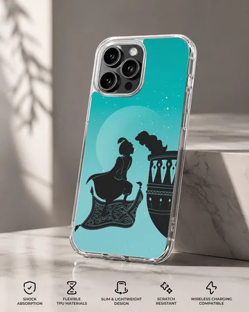 Aladdin and Jasmine silhouette under a moonlit sky on phone case — Specs