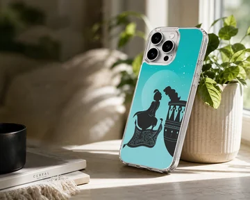 Aladdin and Jasmine silhouette under a moonlit sky on phone case — Lifestyle