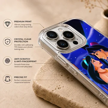 Aladdin and Jasmine with a magical backdrop on phone case — Info