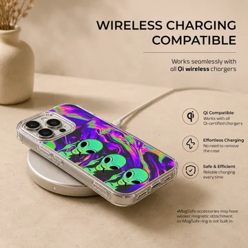Cosmic alien cartoon design with vibrant swirls on a phone case — Charging
