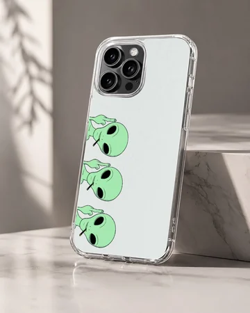 Alien cartoon design with green alien faces on phone case — Hero