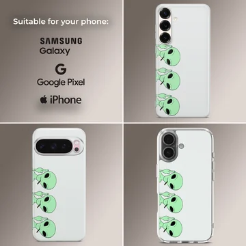 Alien cartoon design with green alien faces on phone case — Collage