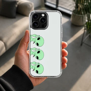 Alien cartoon design with green alien faces on phone case — Lifestyle