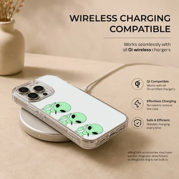 Alien cartoon design with green alien faces on phone case — Charging
