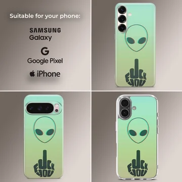 Alien with bold typography on a phone case — Collage