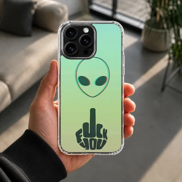 Alien with bold typography on a phone case — Lifestyle