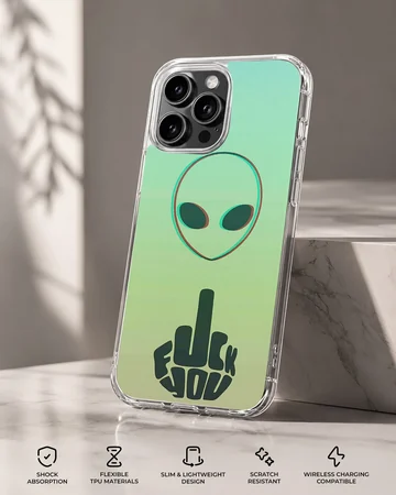 Alien with bold typography on a phone case — Specs