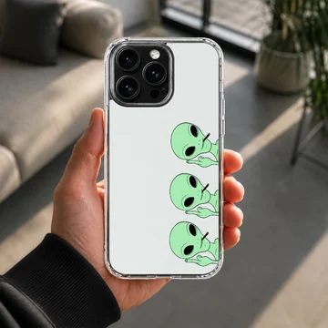 Three playful cartoon aliens on a phone case — Lifestyle