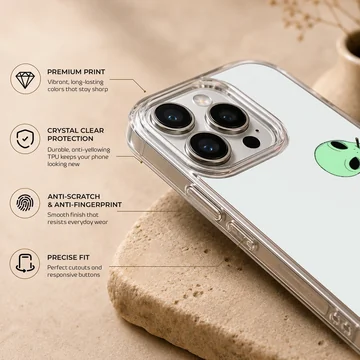 Three playful cartoon aliens on a phone case — Info