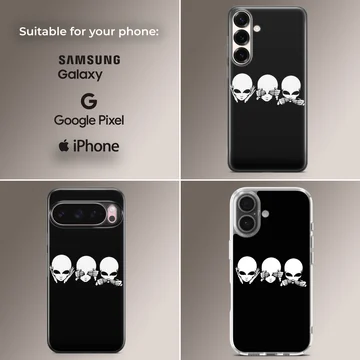 Cartoon aliens covering eyes, ears, mouth on phone case — Collage