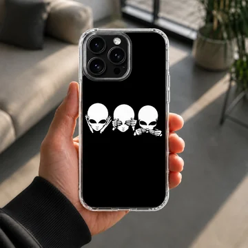 Cartoon aliens covering eyes, ears, mouth on phone case — Lifestyle