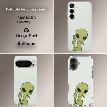 Fun and edgy alien cartoon design on a phone case — Collage