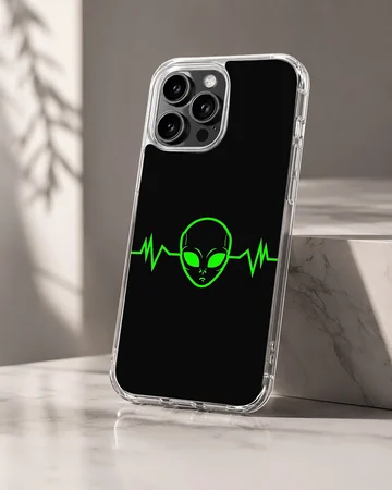 Aliens theme phone case with green alien face and pulse line — Hero