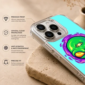 Vibrant alien cartoon design on phone case — Info
