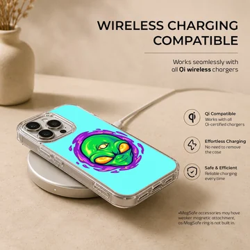 Vibrant alien cartoon design on phone case — Charging