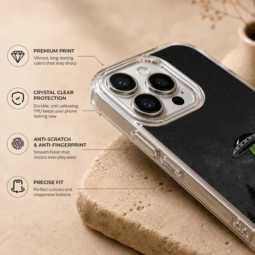 Cartoon alien abduction scene with UFO on phone case — Info
