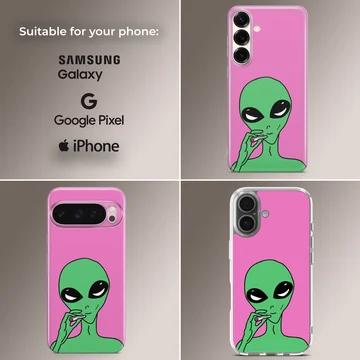 Alien cartoon design in green and pink phone case — Collage