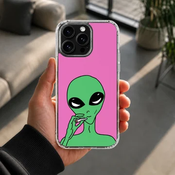 Alien cartoon design in green and pink phone case — Lifestyle