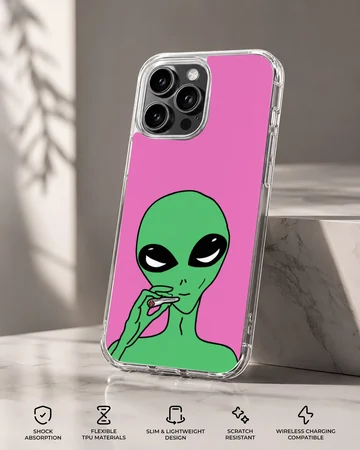 Alien cartoon design in green and pink phone case — Specs