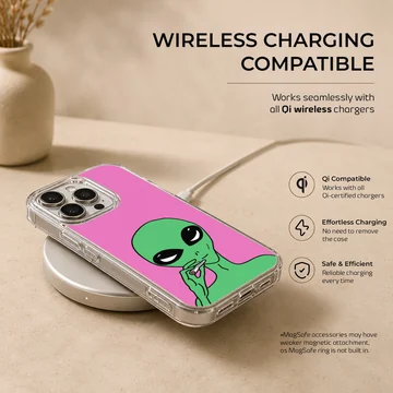 Alien cartoon design in green and pink phone case — Charging